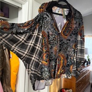 Paisley and Plaid Button-Up Blouse